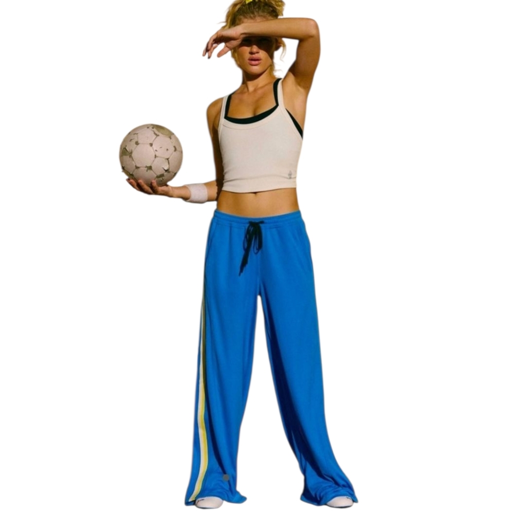 FP Movement One On One Mesh Pants Blue Yellow Stripe Wide Leg Y2K XL NWT